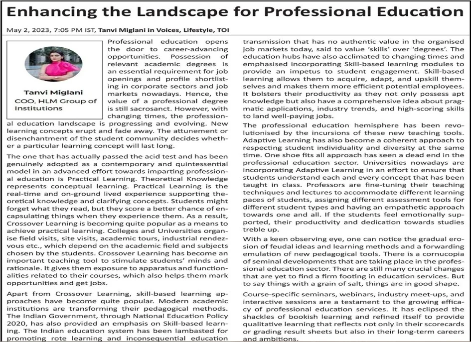Tanvi Miglani Shares her Thoughts on Professional Education